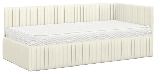 Kutni krevetni okvir s madracem 2 pcs Krema Baršun - Krem / 90 x 190 cm