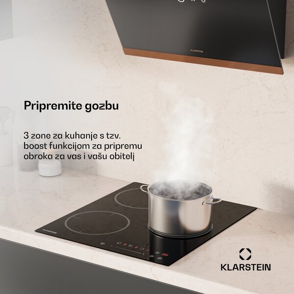 Klarstein Delicatessa Indukcijska ploča, 45 cm, 6600 W, 3 ploče za kuhanje, Kontrola klizača, pojačati