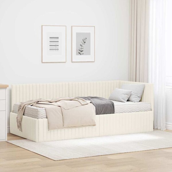 Kutni krevetni okvir s madracem 2 pcs Krema Baršun - Krem / 90 x 190 cm