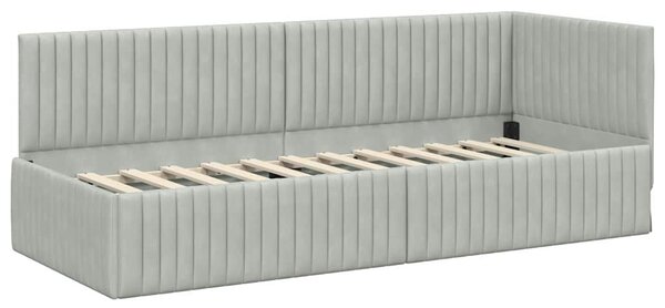 Kutni krevetni okvir s madracem 2 pcs Svjetlosiva Baršun - Svjetlosiva / 90 x 190 cm