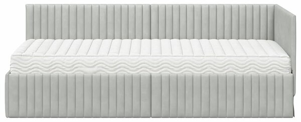 Kutni krevetni okvir s madracem 2 pcs Svjetlosiva Baršun - Svjetlosiva / 90 x 190 cm