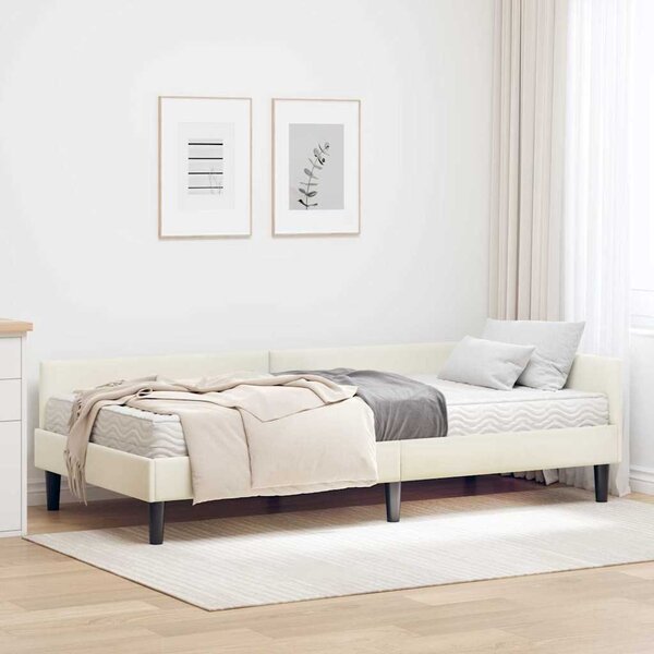 Kutni krevetni okvir s madracem Ostalo 2 pcs Krema Baršun - Krem / 80 x 200 cm