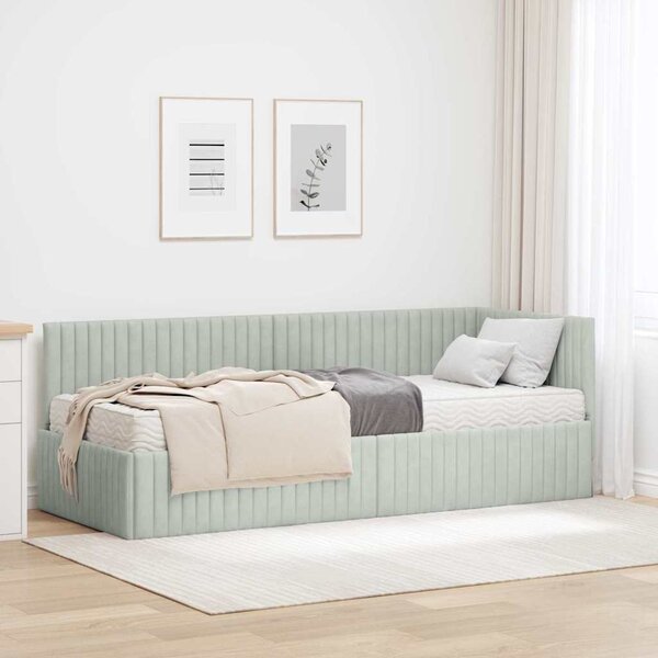Kutni krevetni okvir s madracem 2 pcs Svjetlosiva Baršun - Svjetlosiva / 90 x 190 cm
