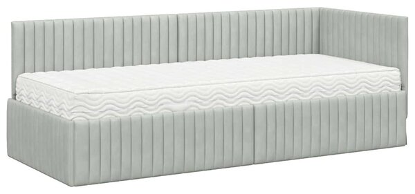 Kutni krevetni okvir s madracem 2 pcs Svjetlosiva Baršun - Svjetlosiva / 90 x 190 cm