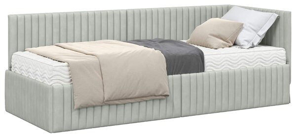 Kutni krevetni okvir s madracem 2 pcs Svjetlosiva Baršun - Svjetlosiva / 90 x 190 cm