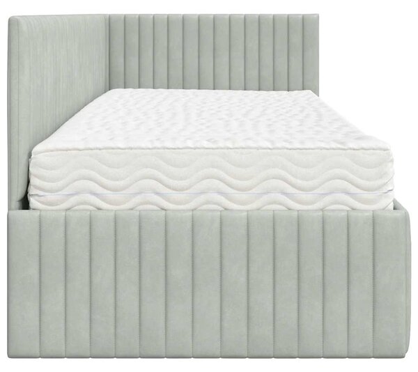 Kutni krevetni okvir s madracem 2 pcs Svjetlosiva Baršun - Svjetlosiva / 90 x 190 cm