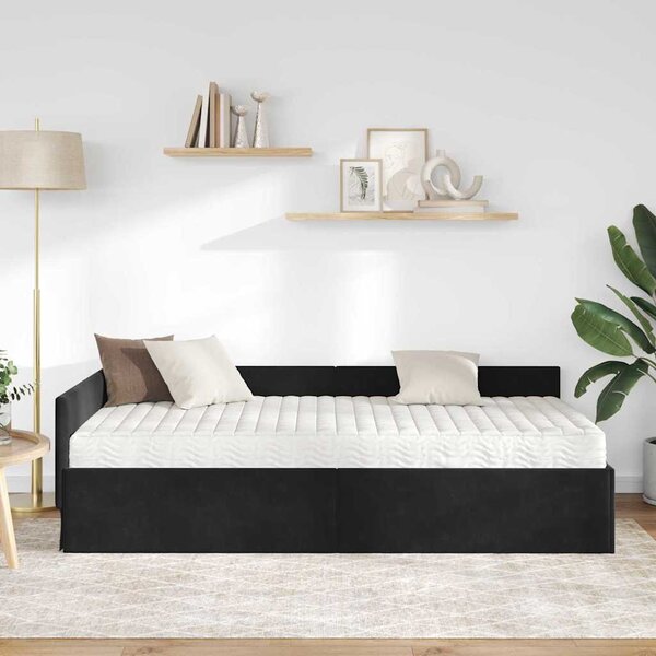 Kutni krevetni okvir s madracem Ostalo 2 pcs Crna Baršun - Crna / 80 x 200 cm