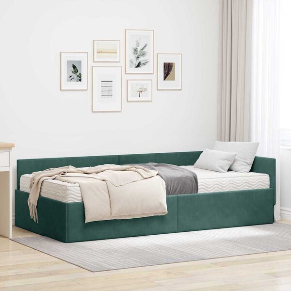 Kutni krevetni okvir s madracem Ostalo 2 pcs Zelena Baršun - Crvena / 80 x 200 cm