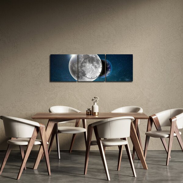 Slika - Zemlja u pomrčini Mjeseca (sa satom) (90x30 cm)