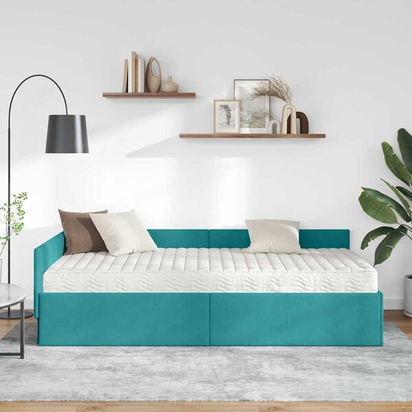 Kutni krevetni okvir s madracem Ostalo 2 pcs Tirkizna Baršun - Tirkizna / 80 x 200 cm