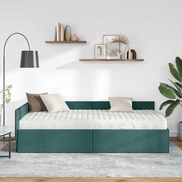 Kutni krevetni okvir s madracem Ostalo 2 pcs Zelena tkanina - Zelena / 80 x 200 cm