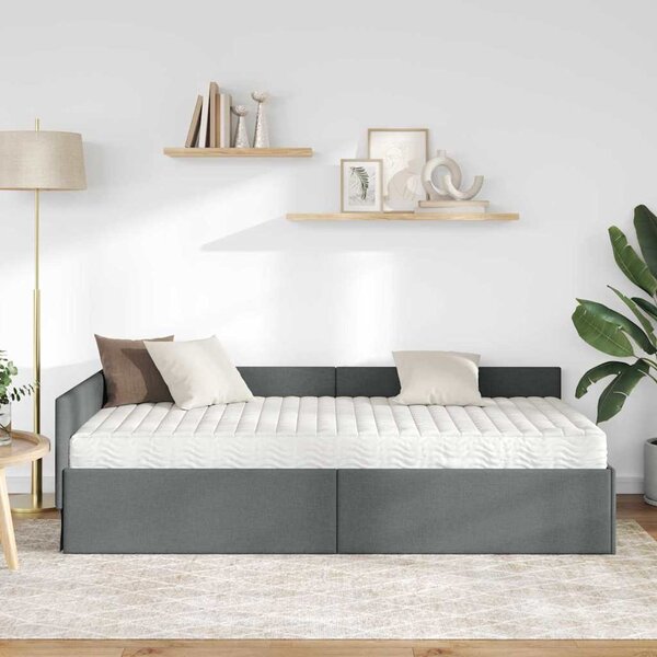 Kutni krevetni okvir s madracem Ostalo 2 pcs Siva tkanina - Siva / 80 x 200 cm