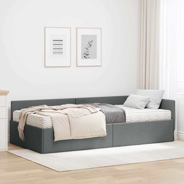 Kutni krevetni okvir s madracem Ostalo 2 pcs Siva tkanina - Siva / 80 x 200 cm