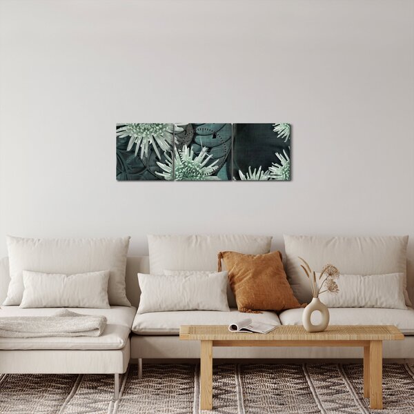 Slika - Zeleno cvijeće (sa satom) (90x30 cm)