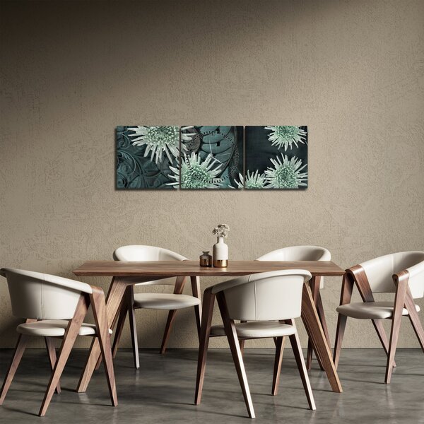 Slika - Zeleno cvijeće (sa satom) (90x30 cm)
