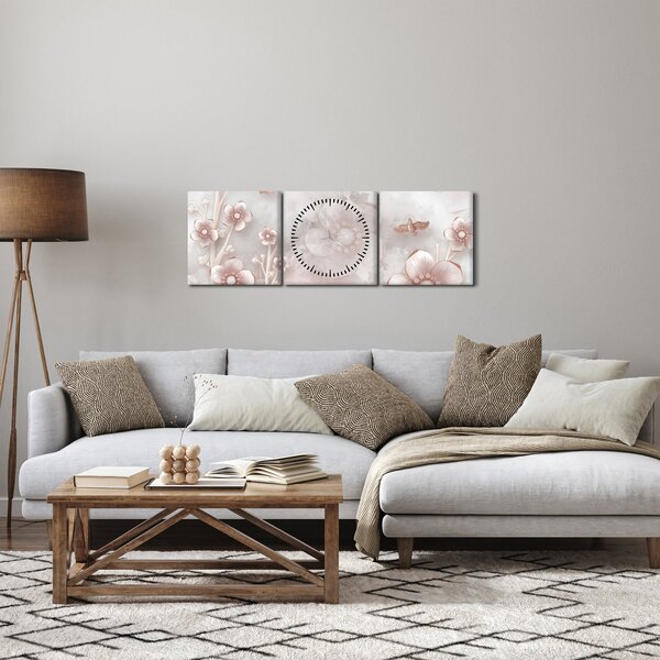 Slika - Ružičasto cvijeće (sa satom) (90x30 cm)