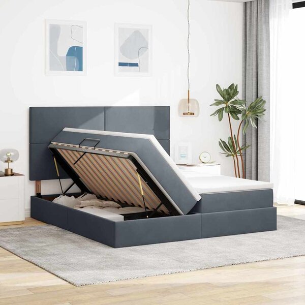 Krevet s od storage s uzglavljem Tamno siva 200 x 200 cm Baršun - Siva / 200 x 200 cm