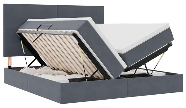 Krevet s od storage s uzglavljem Tamno siva 200 x 200 cm Baršun - Siva / 200 x 200 cm
