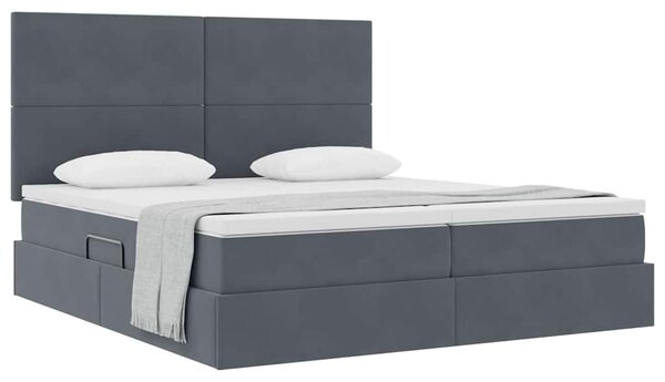 Krevet s od storage s uzglavljem Tamno siva 200 x 200 cm Baršun - Siva / 200 x 200 cm