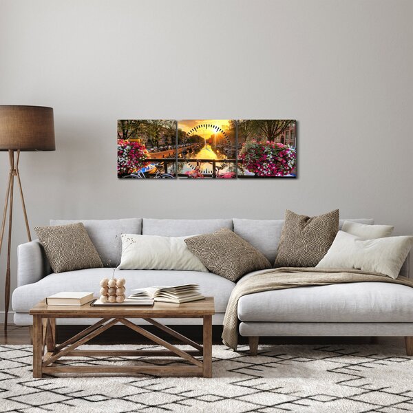 Slika - Izlazak Sunca u Amsterdamu (sa satom) (90x30 cm)