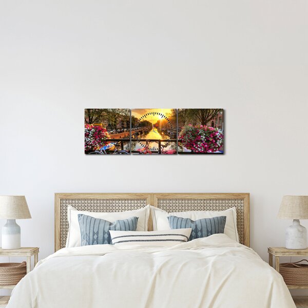 Slika - Izlazak Sunca u Amsterdamu (sa satom) (90x30 cm)