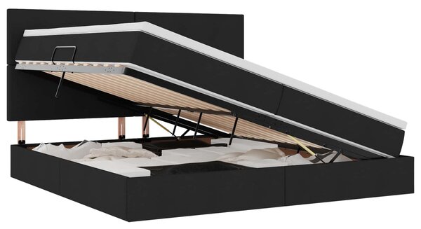 Krevet s madracem i skladištem Crna 200 x 200 cm tkanina - Crna / 200 x 200 cm