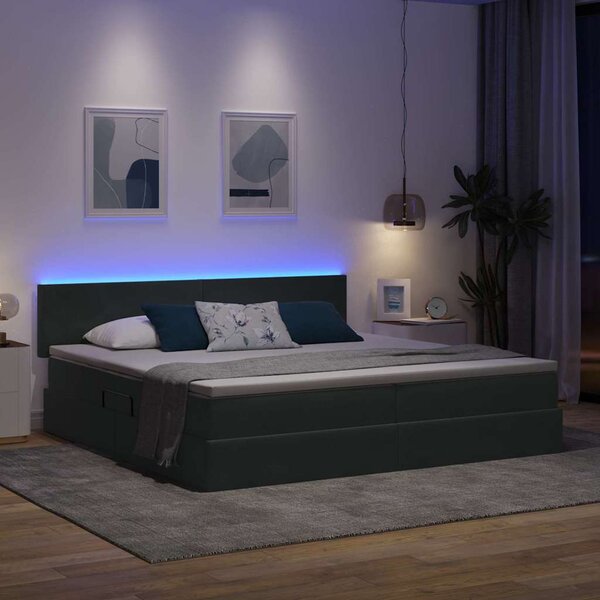 LED krevet za pohranu s madracem Tamnosiva 200 x 200 cm Baršun - Siva / 200 x 200 cm