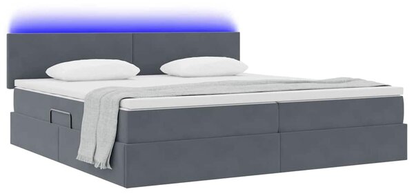 LED krevet za pohranu s madracem Tamnosiva 200 x 200 cm Baršun - Siva / 200 x 200 cm