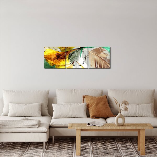 Slika - Lišće s perjem (sa satom) (90x30 cm)