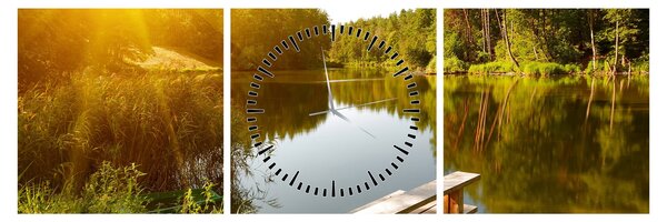 Slika - Jezero u šumi (sa satom) (90x30 cm)
