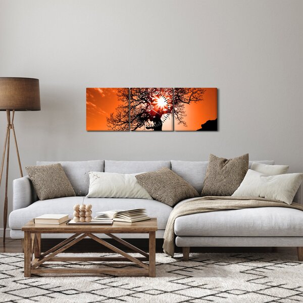 Slika - Stablo hrasta pri zalasku sunca (sa satom) (90x30 cm)
