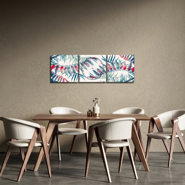 Slika - Tropsko lišće (sa satom) (90x30 cm)