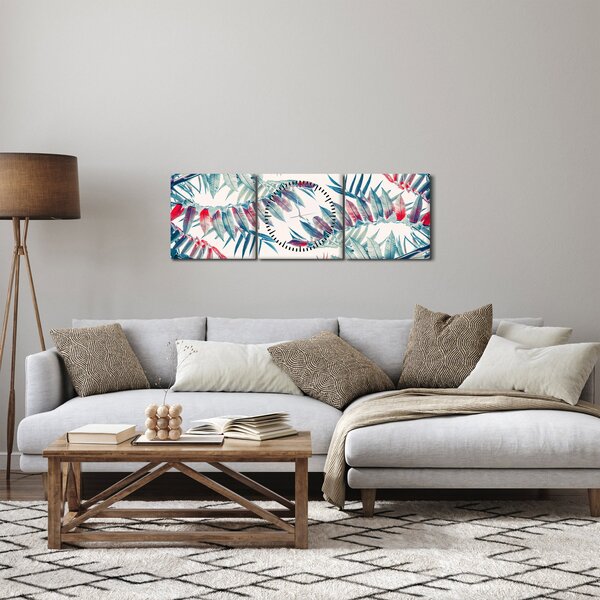 Slika - Tropsko lišće (sa satom) (90x30 cm)