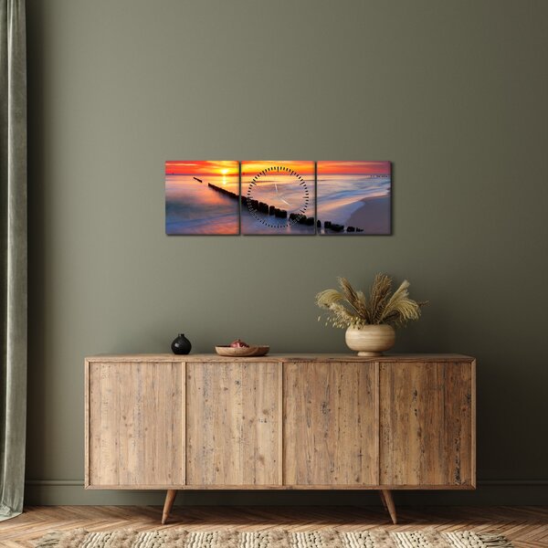 Slika - Zalazak sunca, Baltičko more, Poljska (sa satom) (90x30 cm)