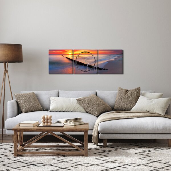 Slika - Zalazak sunca, Baltičko more, Poljska (sa satom) (90x30 cm)