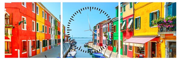 Slika - Otok Burano, Venecija, Italija (sa satom) (90x30 cm)