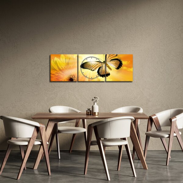 Slika - Žuti leptir s cvijetom (sa satom) (90x30 cm)