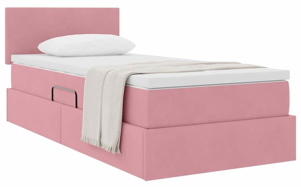 Krevet s od storage s madracem Ružičasta 90 x 200 cm Baršun - Ružičasta / 90 x 200 cm
