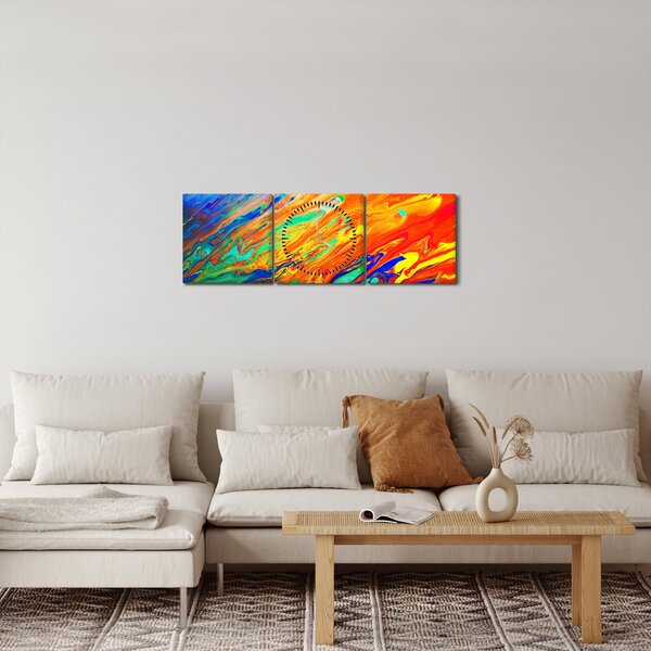 Slika - Apstrakcija u boji (sa satom) (90x30 cm)