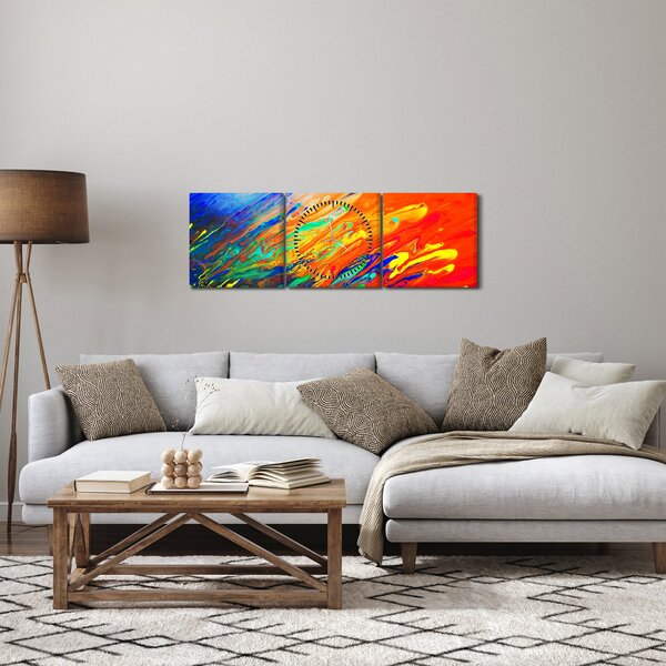 Slika - Apstrakcija u boji (sa satom) (90x30 cm)