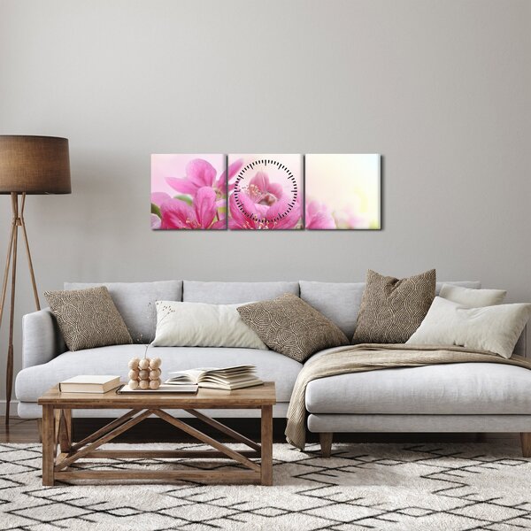 Slika - Ružičasto cvijeće (sa satom) (90x30 cm)