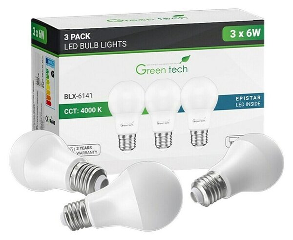 Green Tech Set LED žarulja (E27, Reguliranje: Bez prigušivanja, Hladna bijela, 600 lm, 6 W)