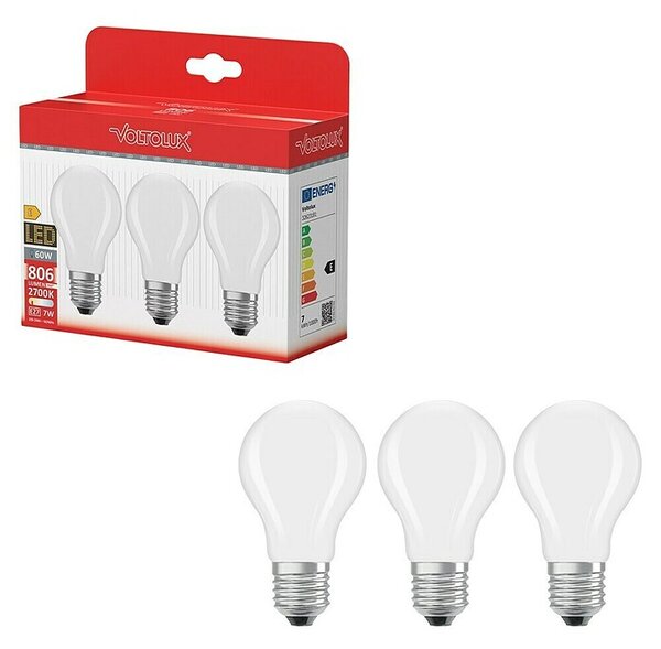 Voltolux Set LED žarulja (E27, Bez prigušivanja, Topla bijela, 806 lm, 7 W, 3 Kom.)