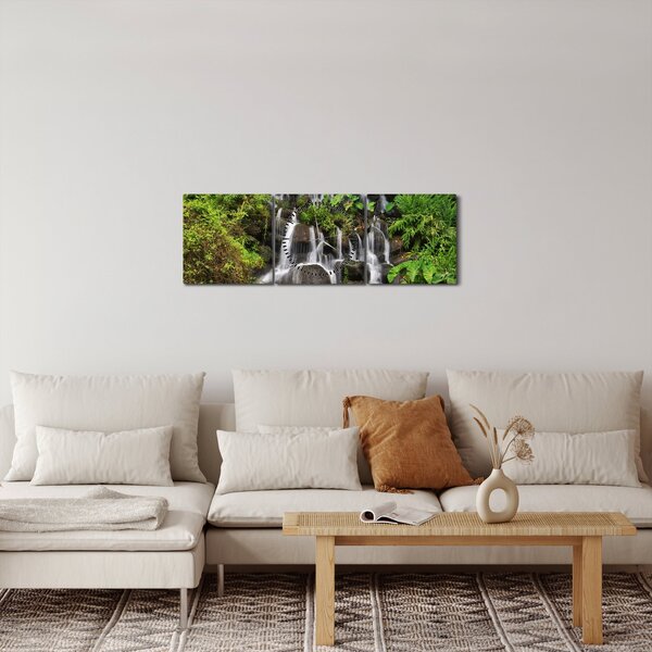 Slika slapa u tropskoj šumi (sa satom) (90x30 cm)