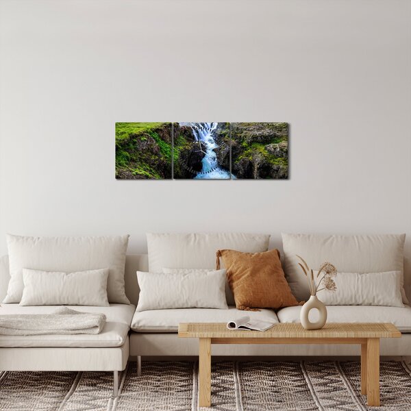 Slika slapa između stijena (sa satom) (90x30 cm)