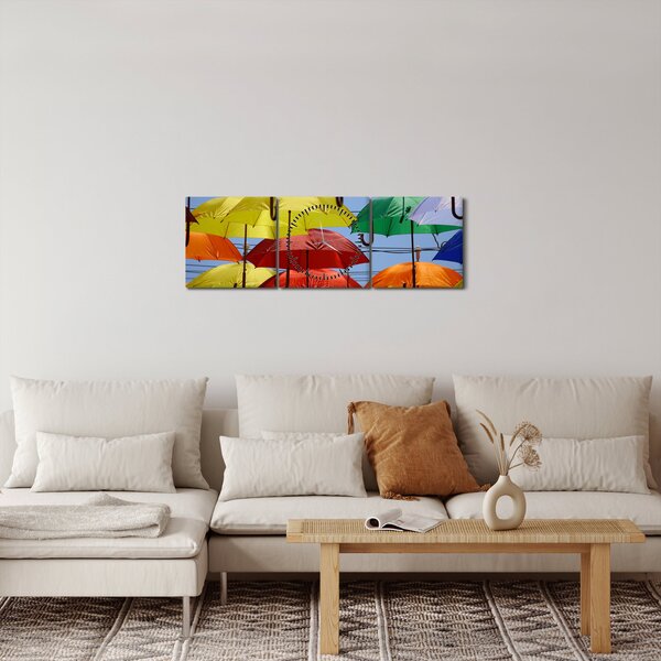 Slika šarenih kišobrana (sa satom) (90x30 cm)
