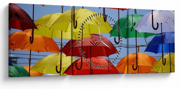 Slika šarenih kišobrana (sa satom) (90x30 cm)