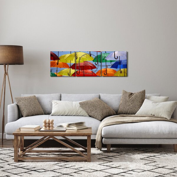 Slika šarenih kišobrana (sa satom) (90x30 cm)