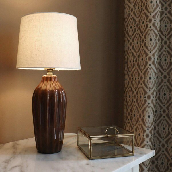 PR Home Stolna lampa Lyon, smeđa/bež, visina 39 cm, keramika/lan, Smeđa / hrđa, Područje hodnika, Keramika, Stojeći kišobran za stol