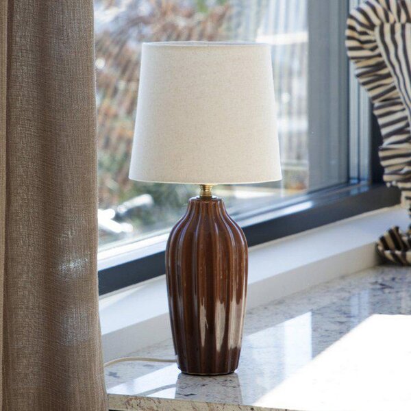 PR Home Stolna lampa Lyon, smeđa/bež, visina 39 cm, keramika/lan, Smeđa / hrđa, Područje hodnika, Keramika, Stojeći kišobran za stol